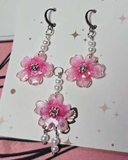 Sakura Set | Kettenanhänger, Ohrringe