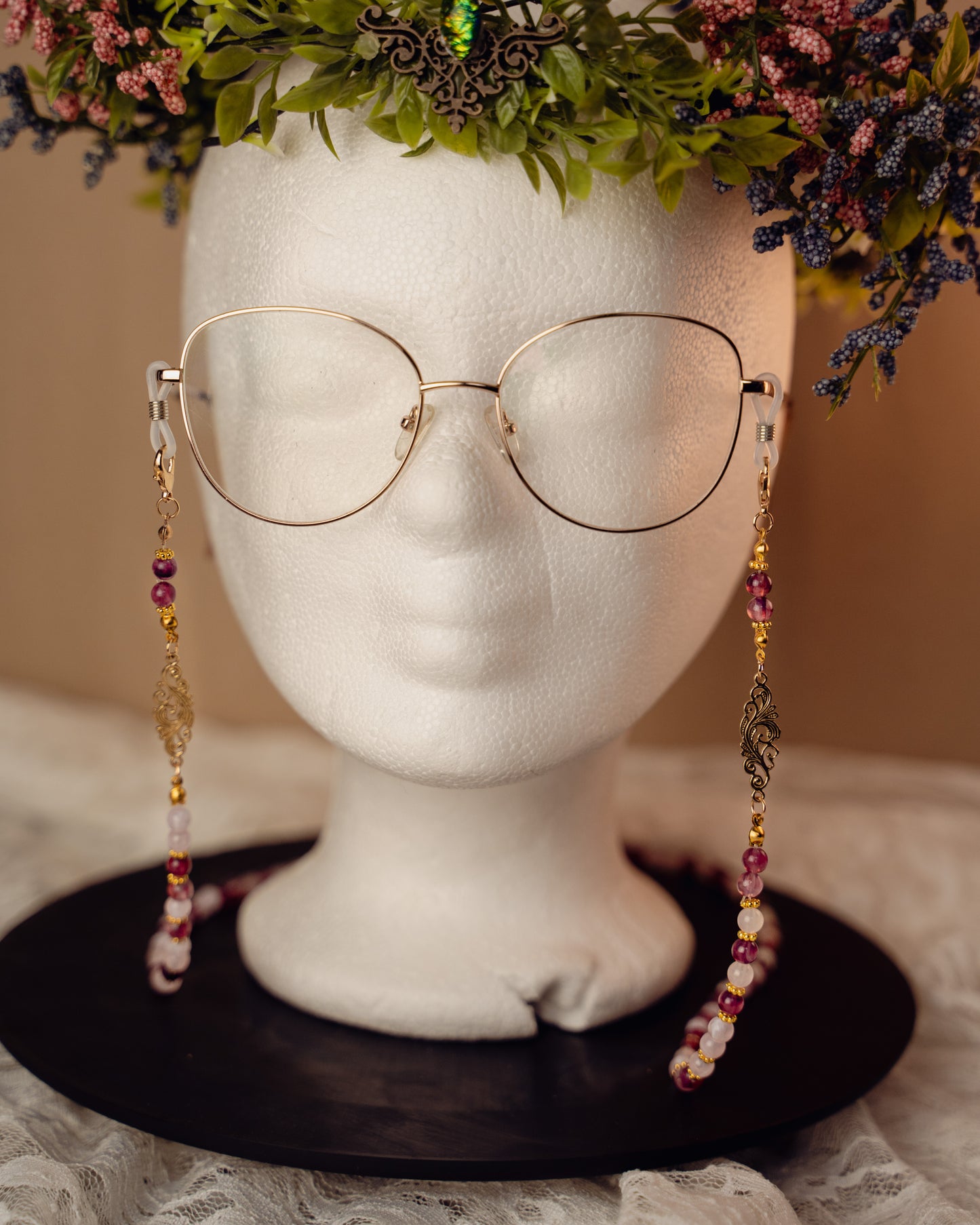 Brillenkette gold/silber | rosa, lila