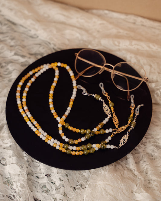 Brillenkette gold/silber | gelb, weiß, grün