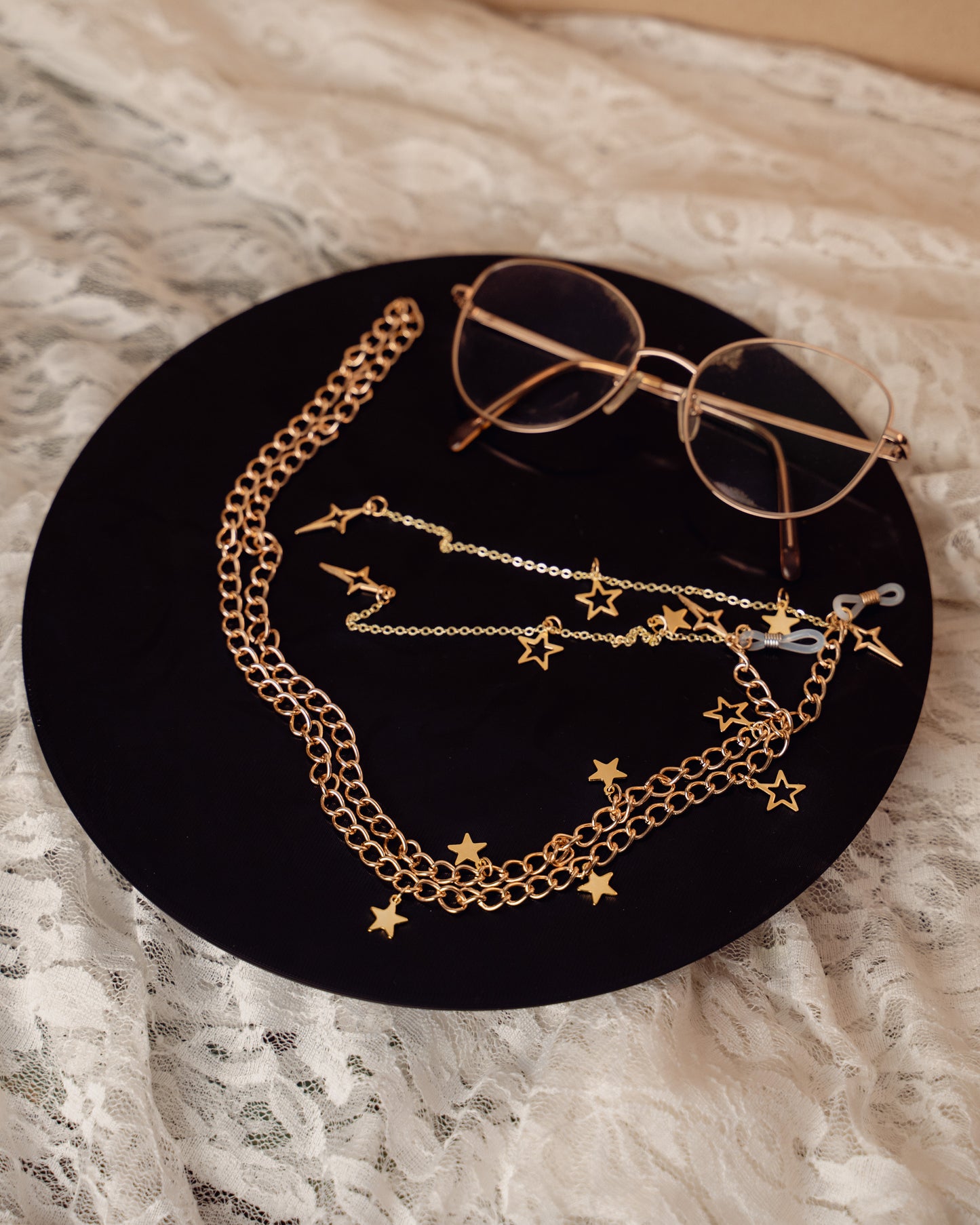 Brillenkette moon & stars | silber, gold