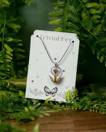 Golden Crane, Goldener Origami Kranich Anhänger | Halskette | TRIVIALFEY