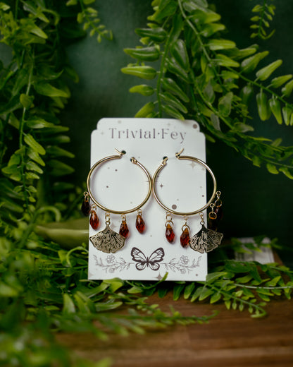 Ginkgo Autumn, Ginkgo Blatt Anhänger mit braunen Kristallen | Ohrringe | TRIVIALFEY